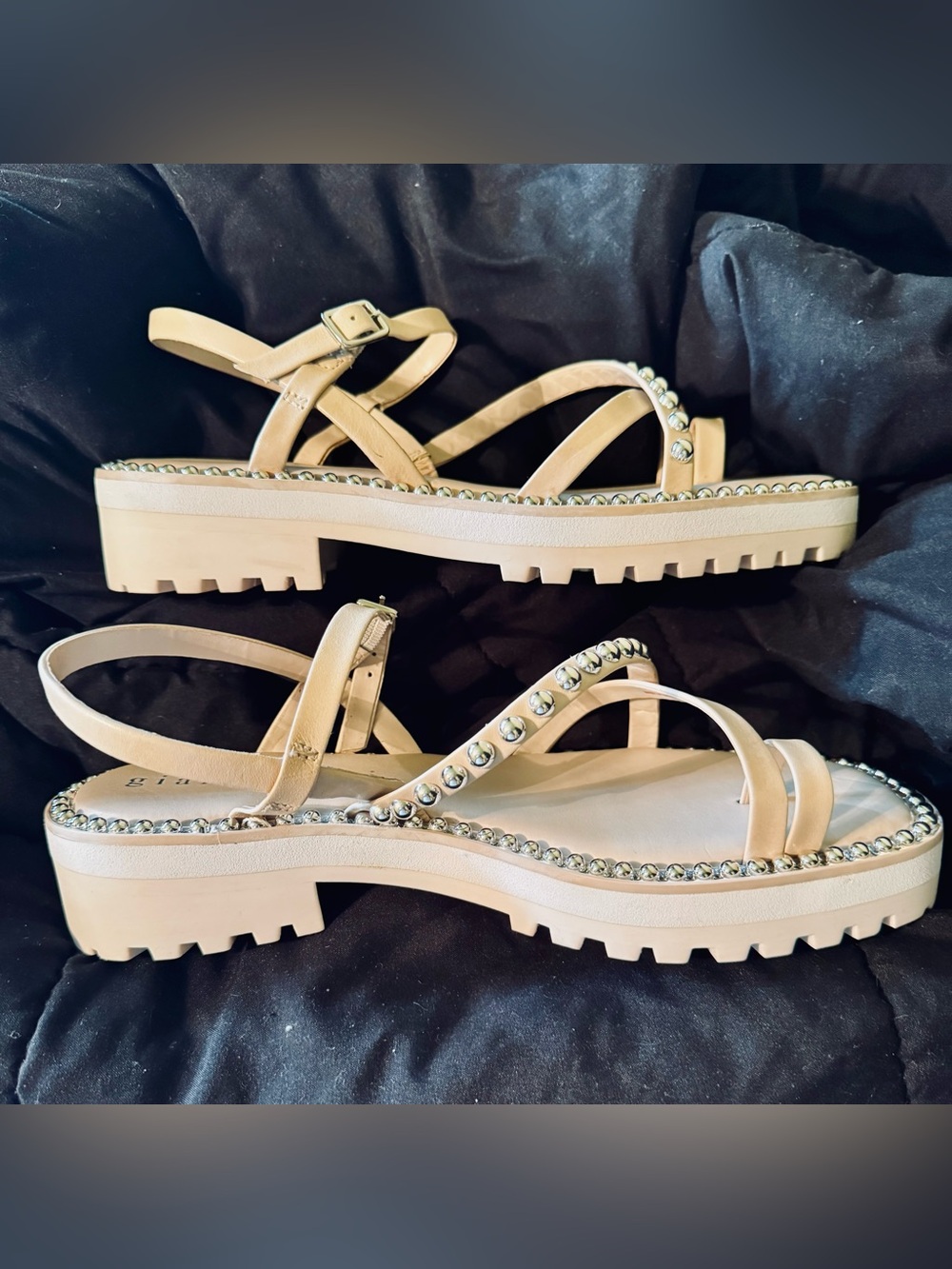 Gianni Bini Ivory Studded Sandals Size 8 | Silver Stud Trim | Chic Summer - Picture 7 of 7